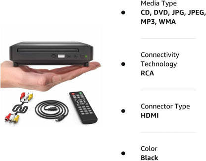 Ceihoit Mini HD DVD Player, CD Players for Home, DVD Players for TV, HDMI and RCA Cable Included, Up-Convert to HD 1080p, All Region, Breakpoint Memory, Built-in PAL/NTSC, USB 2.0