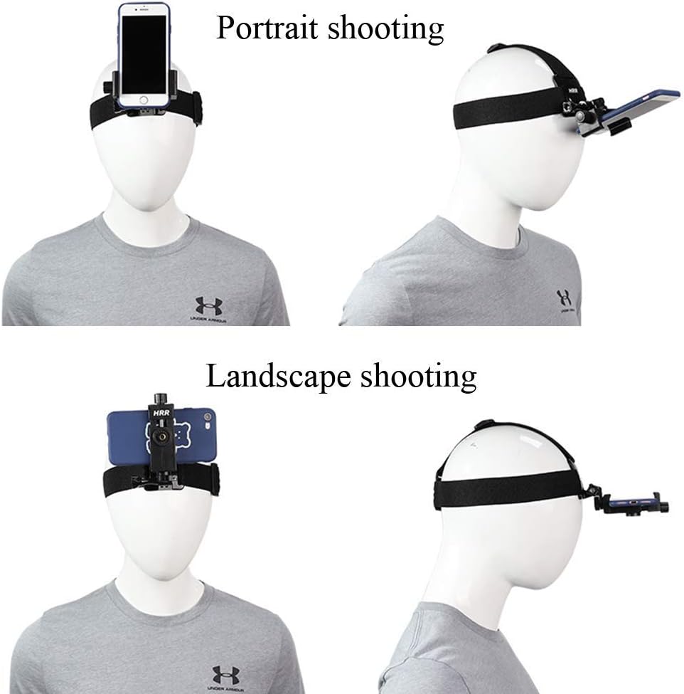 Head-Mounted Mobile Phone Holder,First-Person View Video Outdoor Live Shooting Bracket with Phone Clip(4"-7") for iPhone Samsung Smartphones and GoPro Insta360 Sony DJI Action Camera Head Mount Strap