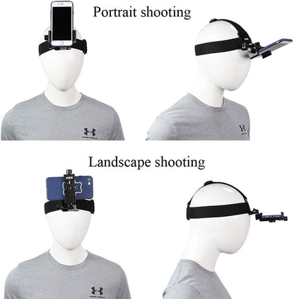 Head-Mounted Mobile Phone Holder,First-Person View Video Outdoor Live Shooting Bracket with Phone Clip(4"-7") for iPhone Samsung Smartphones and GoPro Insta360 Sony DJI Action Camera Head Mount Strap