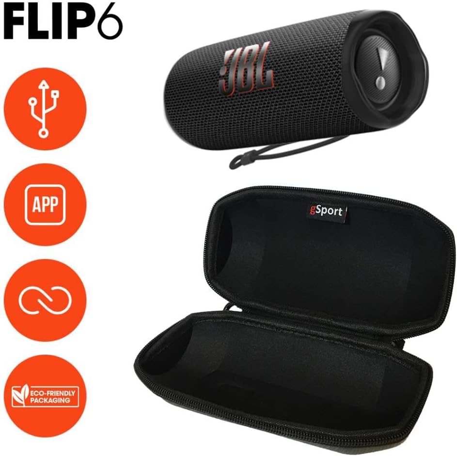 JBL FLIP 6 Waterproof Portable Speaker Bundle with gSport Carbon Fiber Case (Black)