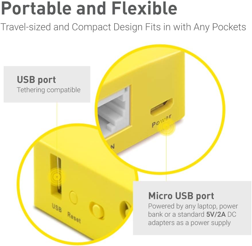 GL.iNet GL-MT300N-V2 (Mango) Portable Mini Travel Wireless Pocket VPN WiFi Router - 2X Ethernet Ports | USB 2.0 | OpenWrt | OpenVPN/Wireguard for Public & Hotel Wi-Fi | Easy to Set up via Admin Panel