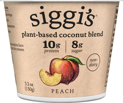 siggi's® Plant-Based Coconut Blend, Peach, 5.3 oz. Cup – Single Serving Dairy Free Snack, More Protein Than Sugar