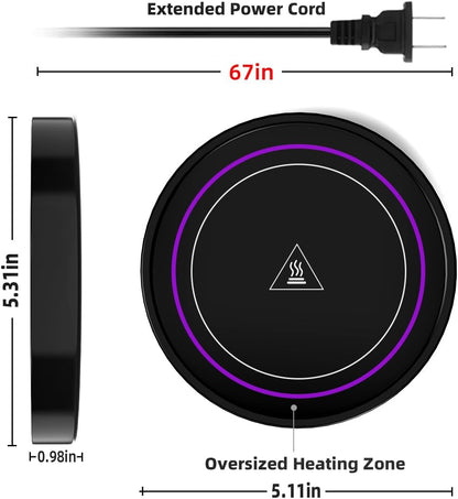 Coffee Warmer with Mug Set - Electric Beverage Cup Warmer for Desk Office Home Use, Candle Warmer Heating Plate with Gravity Switch Auto Shut Off (Up to 131F/55C), 12oz (Purple Set)