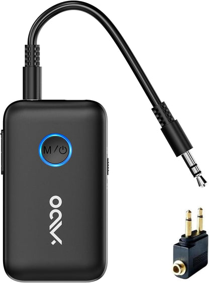 [Bluetooth Transmitter & Receiver] YMOO Bluetooth 5.3 Audio Adapter for TV/Airplane/Bluetooth Headphones/Speaker, 3.5mm Jack Aux HiFi Stereo, Dual Link AptX Adaptive, Low Latency for Flight, Travel