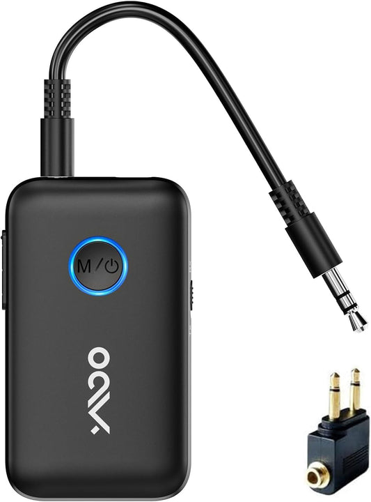 [Bluetooth Transmitter & Receiver] YMOO Bluetooth 5.3 Audio Adapter for TV/Airplane/Bluetooth Headphones/Speaker, 3.5mm Jack Aux HiFi Stereo, Dual Link AptX Adaptive, Low Latency for Flight, Travel