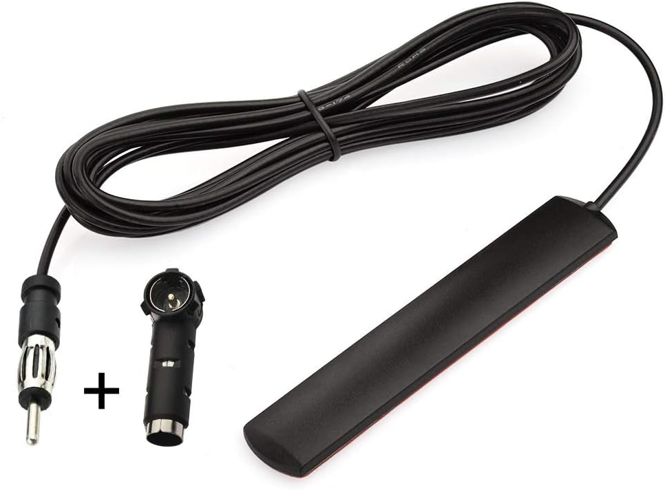Eightwood Car Stereo FM Radio Antenna, Hidden Windshield Antenna, DIN Plug Adhesive Patch Antenna + Motorola DIN Female to ISO Adapter for Vehicle Car Truck Stereo Receiver Head Unit FM HD Radio