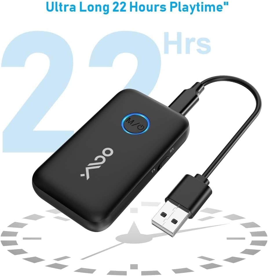 [Bluetooth Transmitter & Receiver] YMOO Bluetooth 5.3 Audio Adapter for TV/Airplane/Bluetooth Headphones/Speaker, 3.5mm Jack Aux HiFi Stereo, Dual Link AptX Adaptive, Low Latency for Flight, Travel