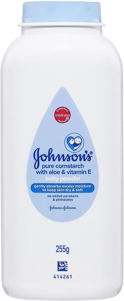 Johnson's Baby Powder with Naturally Derived Cornstarch Aloe & Vitamin E, Hypoallergenic, 9 oz