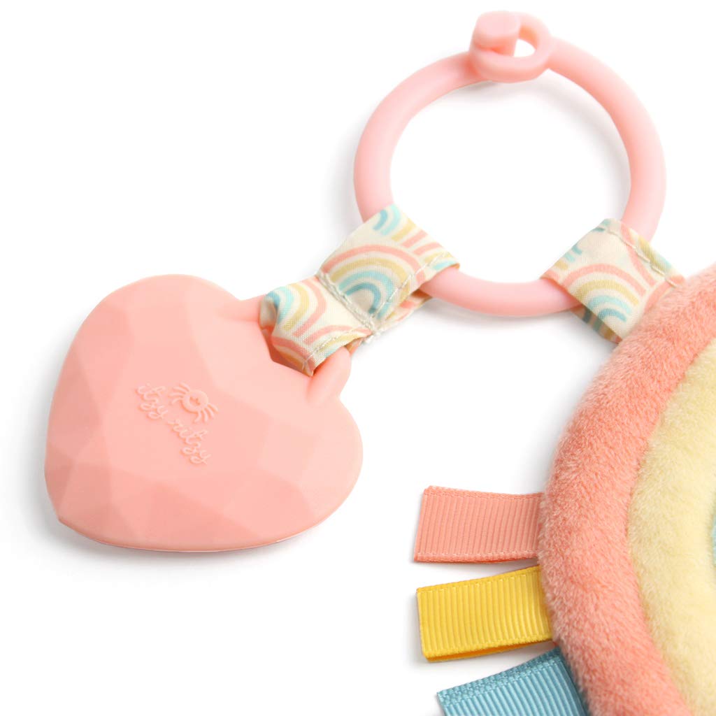 Itzy Ritzy Infant Toy & Teether - Itzy Pal Baby Teething Toy Includes Lovey, Crinkle Sound, Textured Ribbons & Silicone Teether Toy for Newborn (Rainbow)
