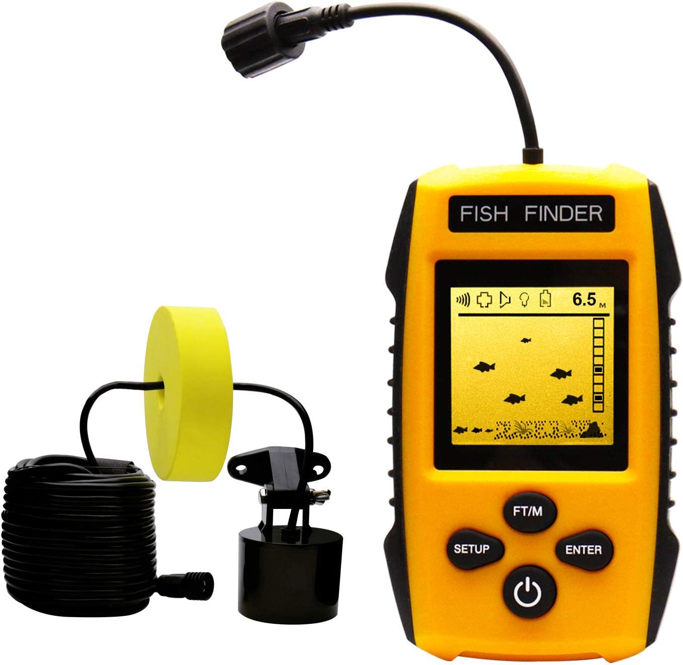 Handheld Fish Finder Portable Fishing Kayak Fishfinder Fish Depth Finder Fishing Gear with Sonar Transducer and LCD Display