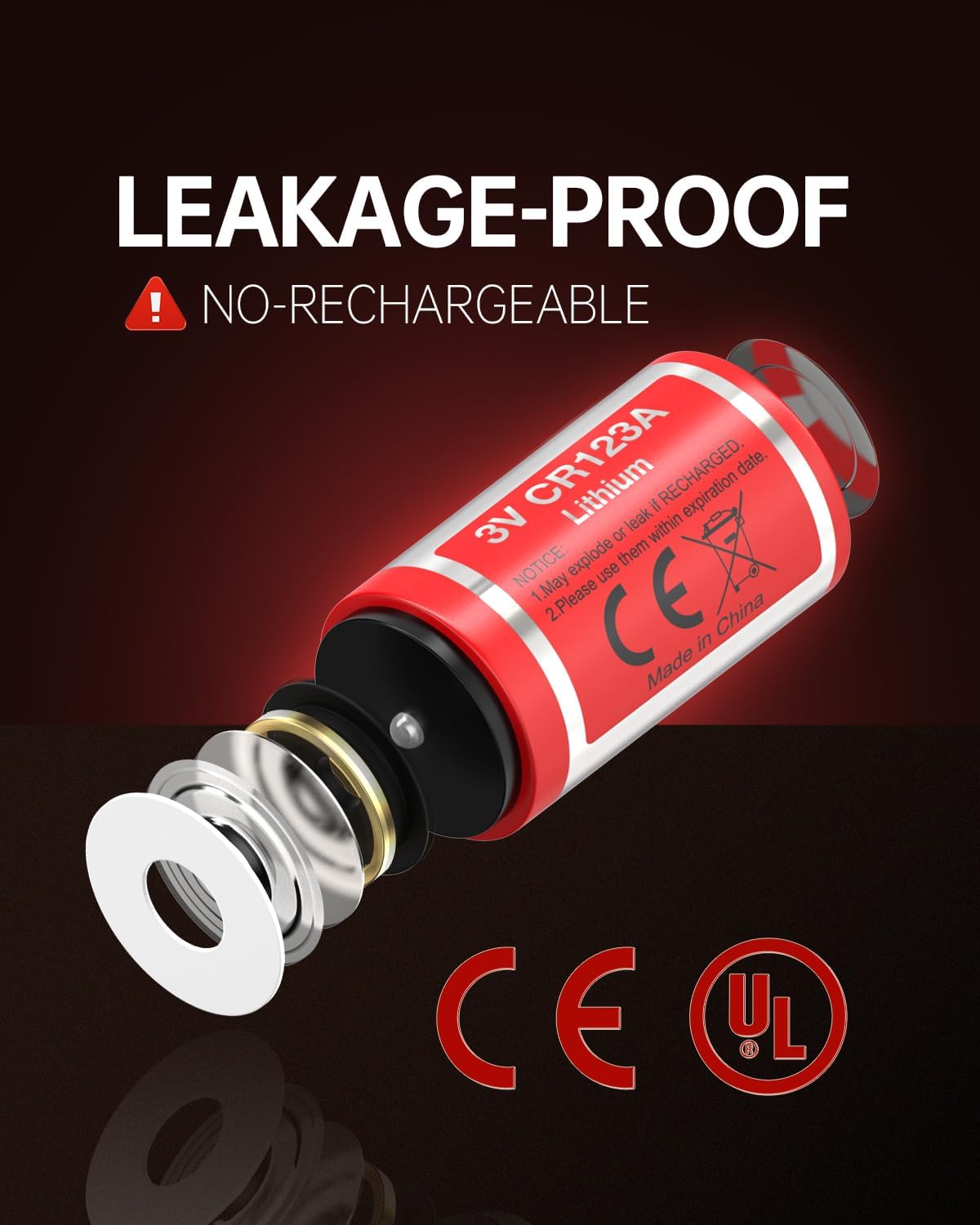 CR123A Lithium Battery, 8 Count, 3 Volt 123 Batteries for Flashlight, Home Safety and Security Devices, 10 Year Shelf Life