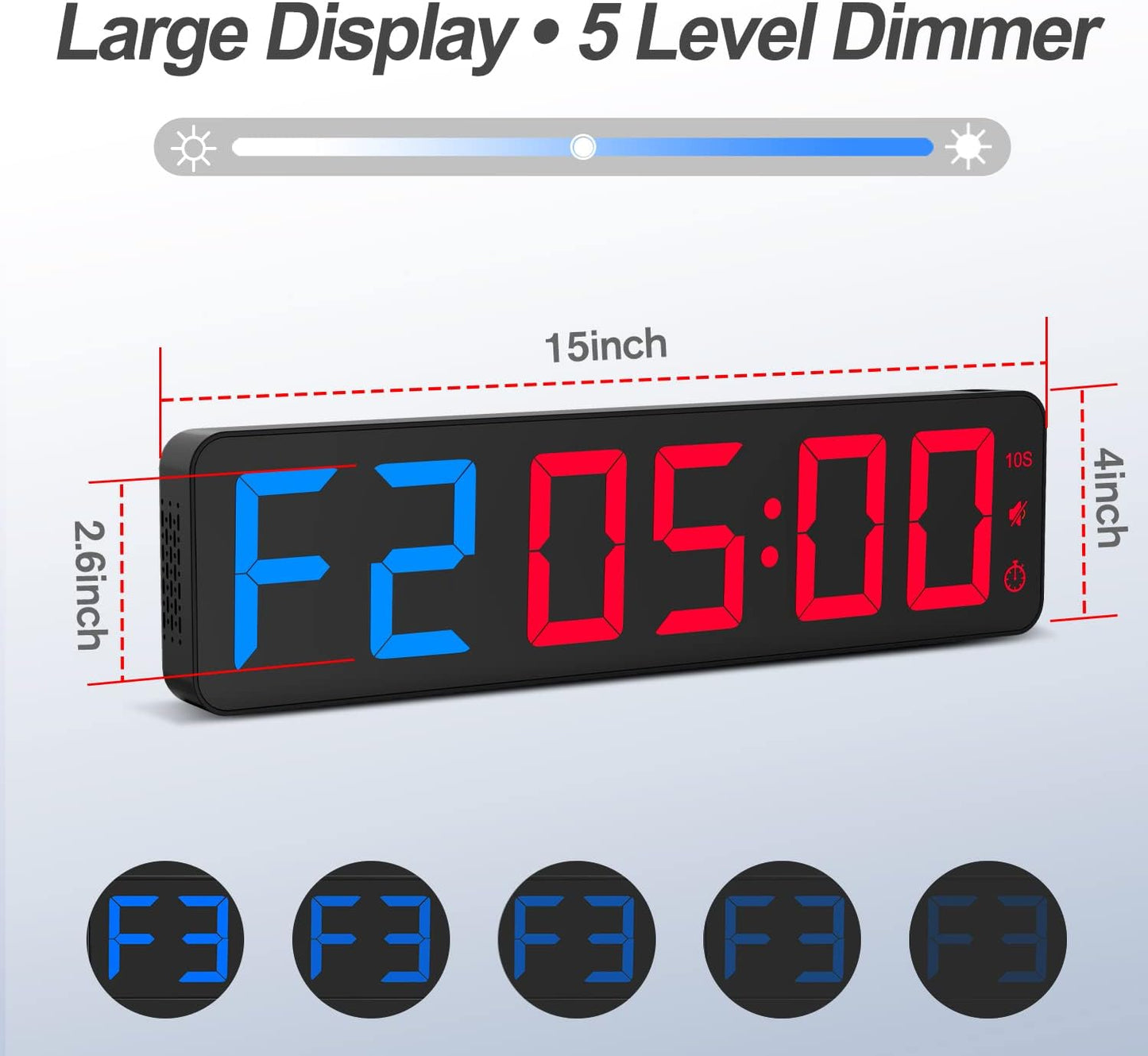 Gym Timer 15"Large LED Display Wall Clock | Gym Interval Workout | Count Down & Up | Stopwatch | Adjustable Buzzer Volume | Upgraded Remote | Digital Timer for Fitness Home Garage Boxing Outdoor Sport