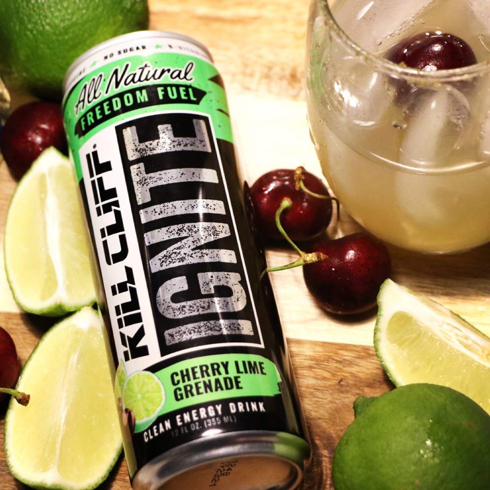 Kill Cliff Ignite Energy Drink, Cherry Limeade, Sugar Free Drinks with Green Tea, B Vitamins, Electrolytes and Natural Caffeine for Clean Energy and Hydration, Post or Pre Workout, 12 Pack