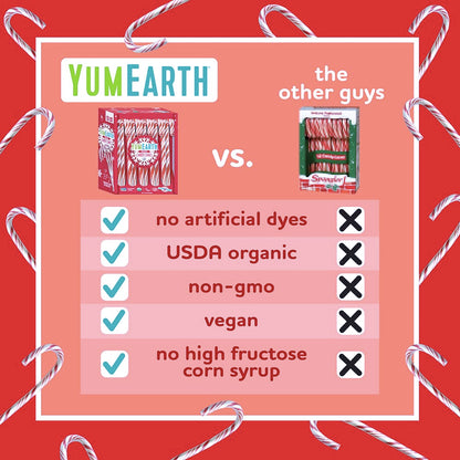 YumEarth Organic Candy Canes - Individually Wrapped Full Size Peppermint Candy Canes - Allergy Friendly, Non GMO, Gluten Free, Vegan - 10 Count (Pack of 1)