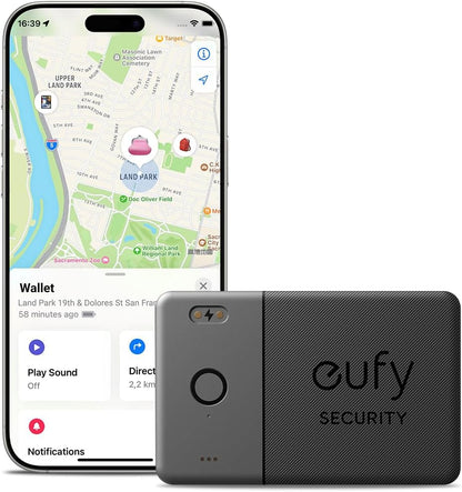 eufy SmartTrack Card E30 (Black, 1-Pack), Rechargeable, Works with Apple Find My (iOS Only), Bluetooth Tracker, Perfect for Wallet, Passport, and Laptop, Water Resistant. (Android not Supported)