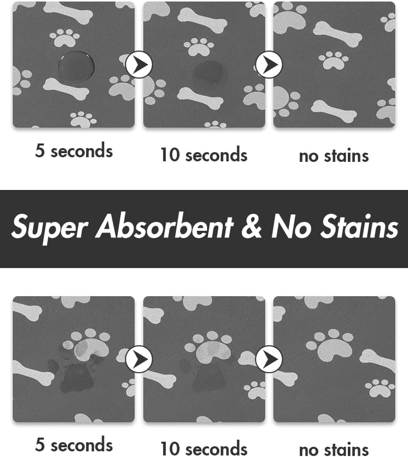 Pet Feeding Mat-Absorbent Dog Food Mat-Dog Mat for Food and Water-No Stains Quick Dry Dog Water Dispenser Mat-Pet Supplies-Dog Placemat Dog Water Bowl for Messy Drinkers 12"X19" Dark Grey