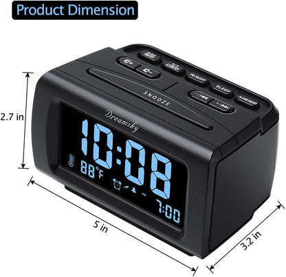 DreamSky Alarm Clock Radios for Bedrooms with Battery Backup, Large Big Numbers with Brightness Dimmer, USB Port, Bedside Digital FM Radio with Sleep Timer, Temperature, Adjustable Volume, Snooze