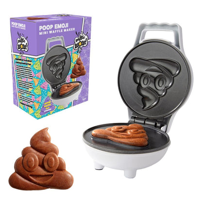 Poop Emoji Mini Waffle Maker- Make Breakfast Fun for Kids w Cute Smiley Face Design, 4" Waffler Iron Makes Poop Shaped Pan Cakes or Waffles, Electric Non Stick Funny Christmas Gift- Licensed by Emoji