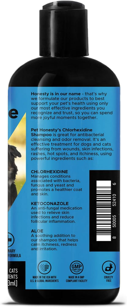 Pet Honesty Chlorhexidine Cat & Dog Shampoo, for Allergies, Itching, Dog Skin and Coat Supplement, Helps Shedding, Hot Spots, Deodorizing Dog Shampoo, Dog Grooming Supplies,16oz