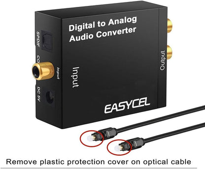 Audio Digital to Analog Converter DAC with 3.5mm Jack, Optical SPDIF Toslink Coaxial to Analog Stereo L/R Converter with Optical Cable and Power Adapter for PS3 PS4 Xbox Roku