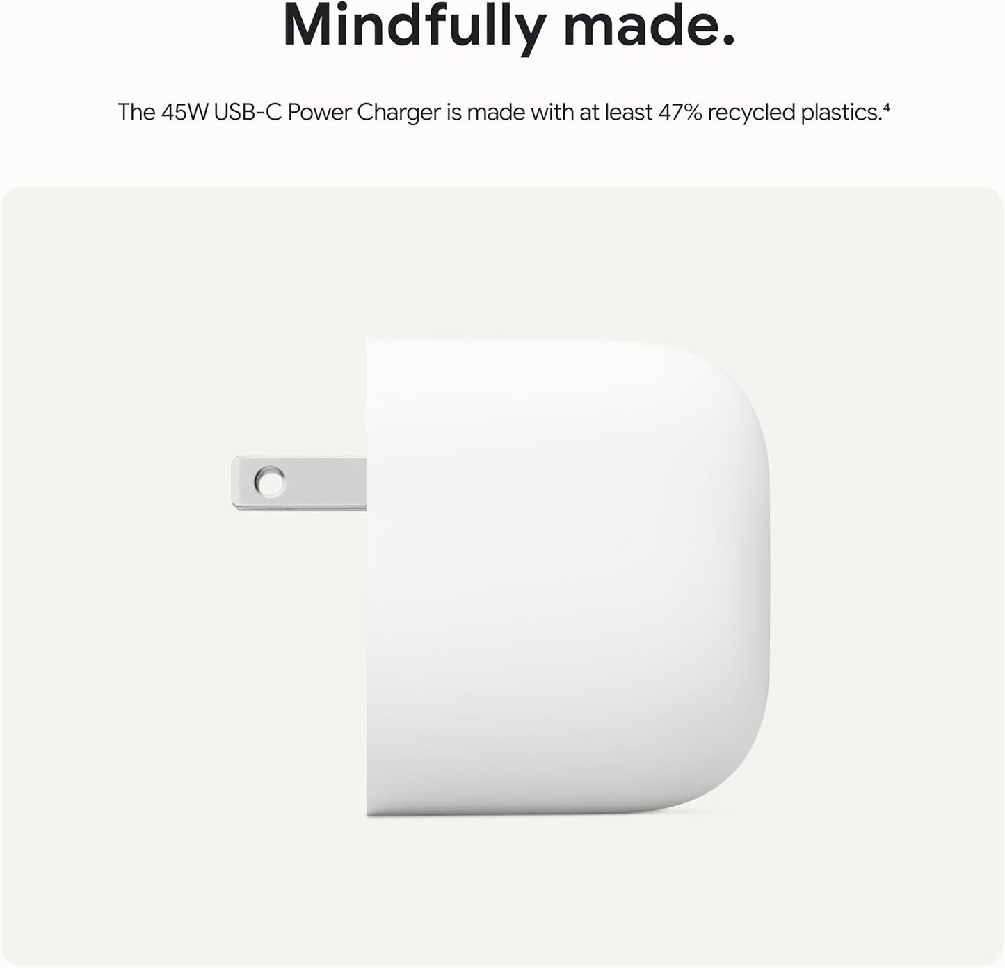 Google 45W USB-C Power Charger - Fast-Charging Pixel Phone Charger - Compatible with Google Products and Other USB-C® Devices - Snow