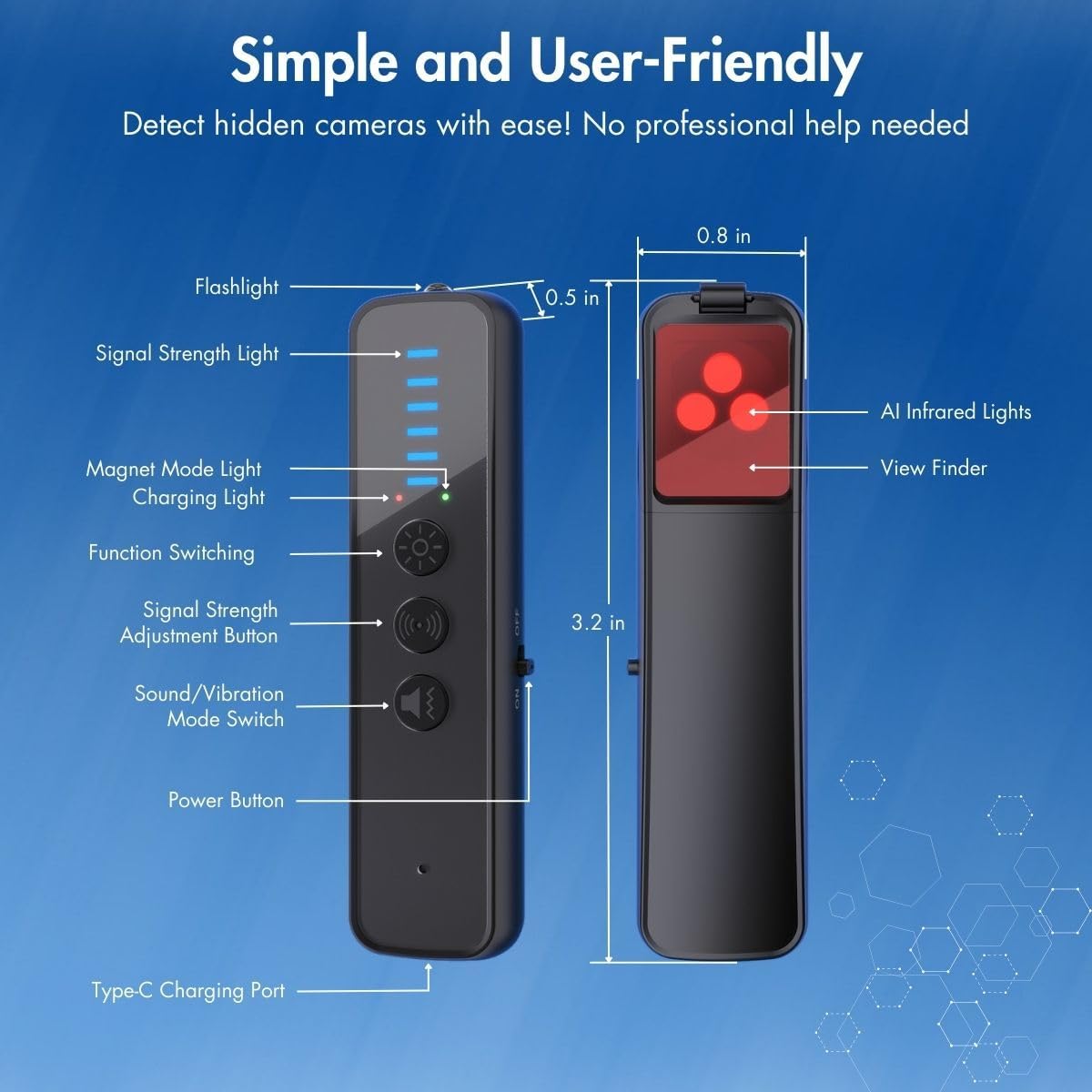 Hidden Camera Detector, 2024 Upgraded 8th Gen Camera Detector, Anti Spy, GPS Tracker Detector, Portable Bug Detector RF Signal Finder for Airbnb, Hotels, Travel, Home, Office (Black)
