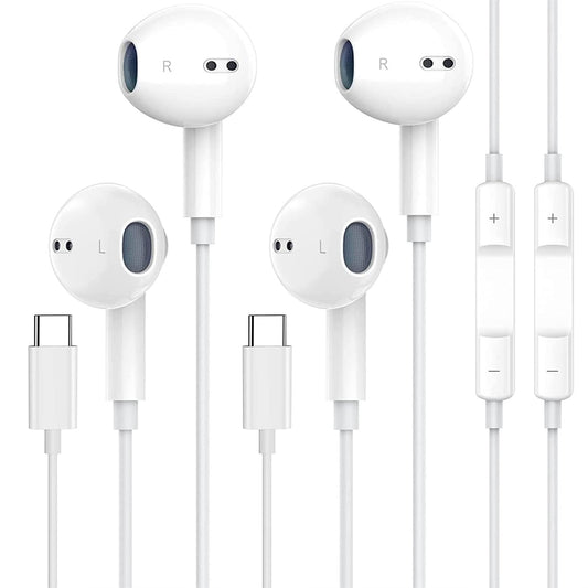 2 Packs USB C Headphones for iPhone 16/15 Earbuds with Microphone & Volume Control HiFi Stereo Type C Earphones for Galaxy S23/S22/S21/S20/Ultra Note 10/20, for Pixel 7/6/6a/5/4 OnePlus 9 8