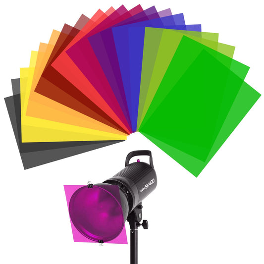 20 Pack Color Correction Gel Light Filter, Transparent Colour Filter Film, Colored Transparency Sheets, Color Correction, Film for Lamp, Headlight, Photo Studio Strobe, LED, Headlight Film