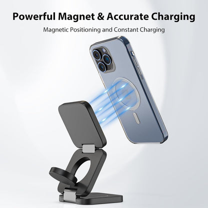 Fast Wireless Charger, Magnetic Foldable 3 in 1 Charging Station for iPhone 16/15/14/13/12/Pro/Plus/Pro Max, 5W Portable Charger for Apple Watch9/8/7/6/5/4/3/SE, for Airpods3/2/Pro-Black