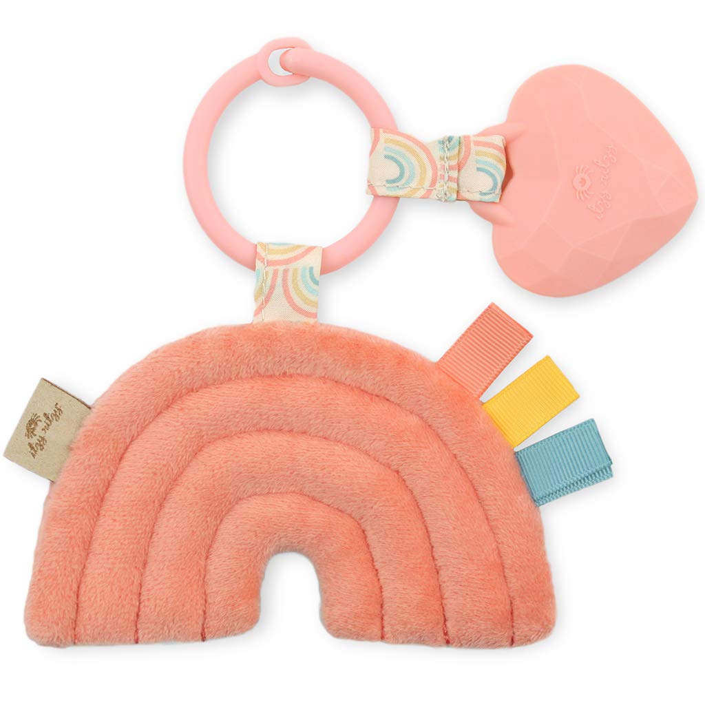 Itzy Ritzy Infant Toy & Teether - Itzy Pal Baby Teething Toy Includes Lovey, Crinkle Sound, Textured Ribbons & Silicone Teether Toy for Newborn (Rainbow)