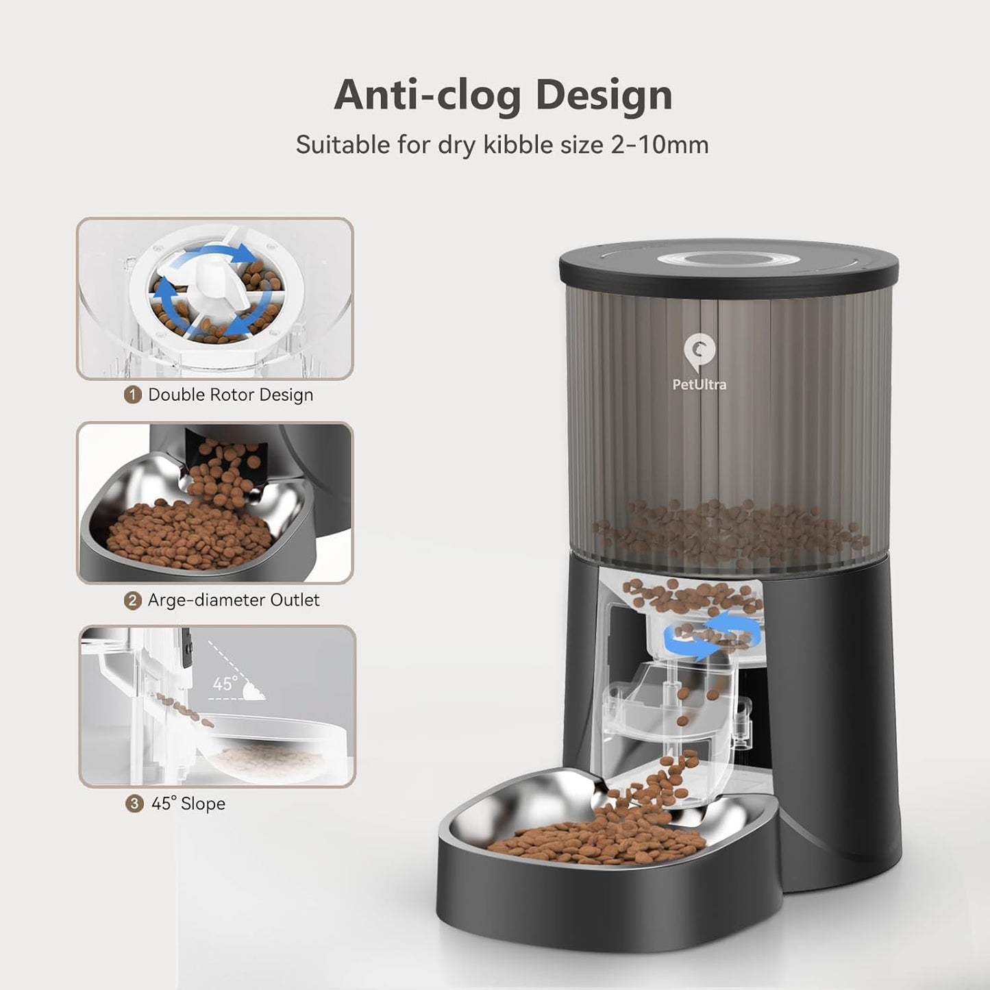 Automatic Cat Food Dispenser, Automatic Cat Feeder Programmable Portion Control, 4L Timed Auto Dog Feeders with Stainless Steel Bowl, Desiccant Bag, Dual Power Supply