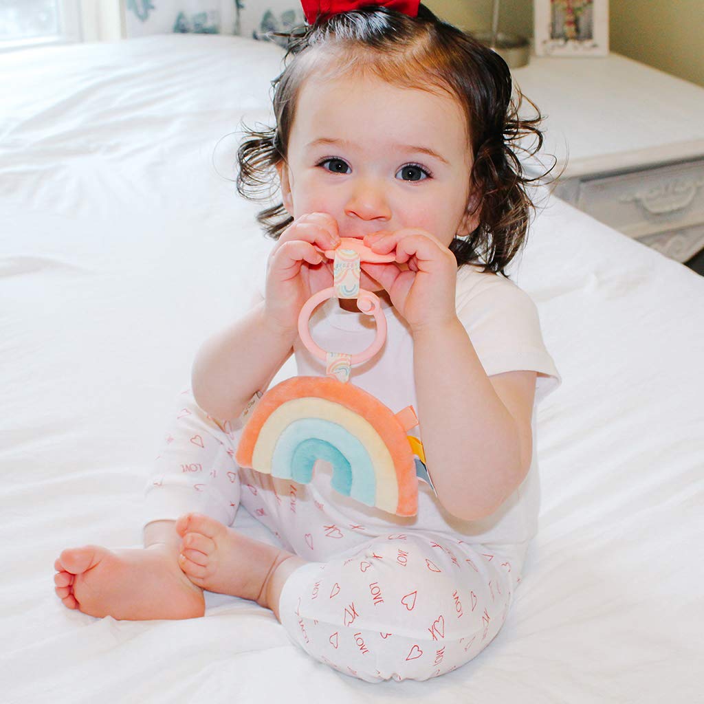 Itzy Ritzy Infant Toy & Teether - Itzy Pal Baby Teething Toy Includes Lovey, Crinkle Sound, Textured Ribbons & Silicone Teether Toy for Newborn (Rainbow)