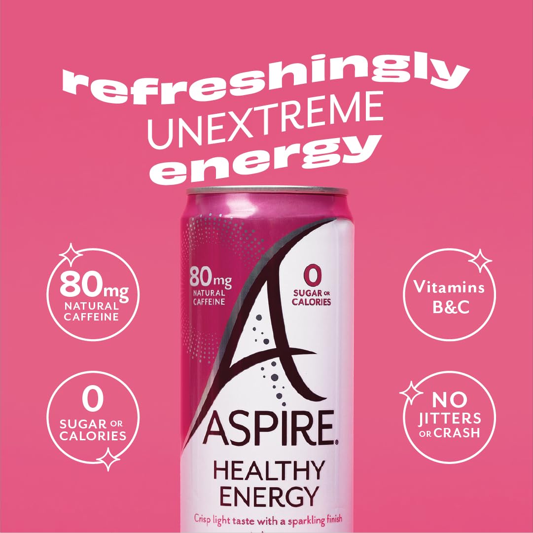 ASPIRE® Raspberry Acai, Healthy Energy Drink with Low Caffeine, No Sugar, Carbs, and Keto Friendly, 12 Pack