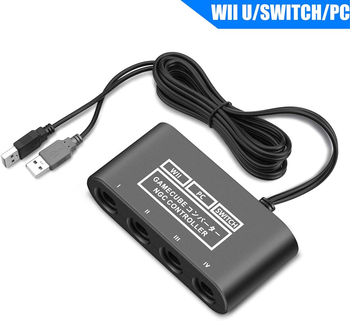 Gamecube Adapter for Nintendo Switch Gamecube Controller Adapter and WII U and PC, Super Smash Bros Gamecube Controller Adapter. Support Turbo and Vibration Features with 180cm Long Cable