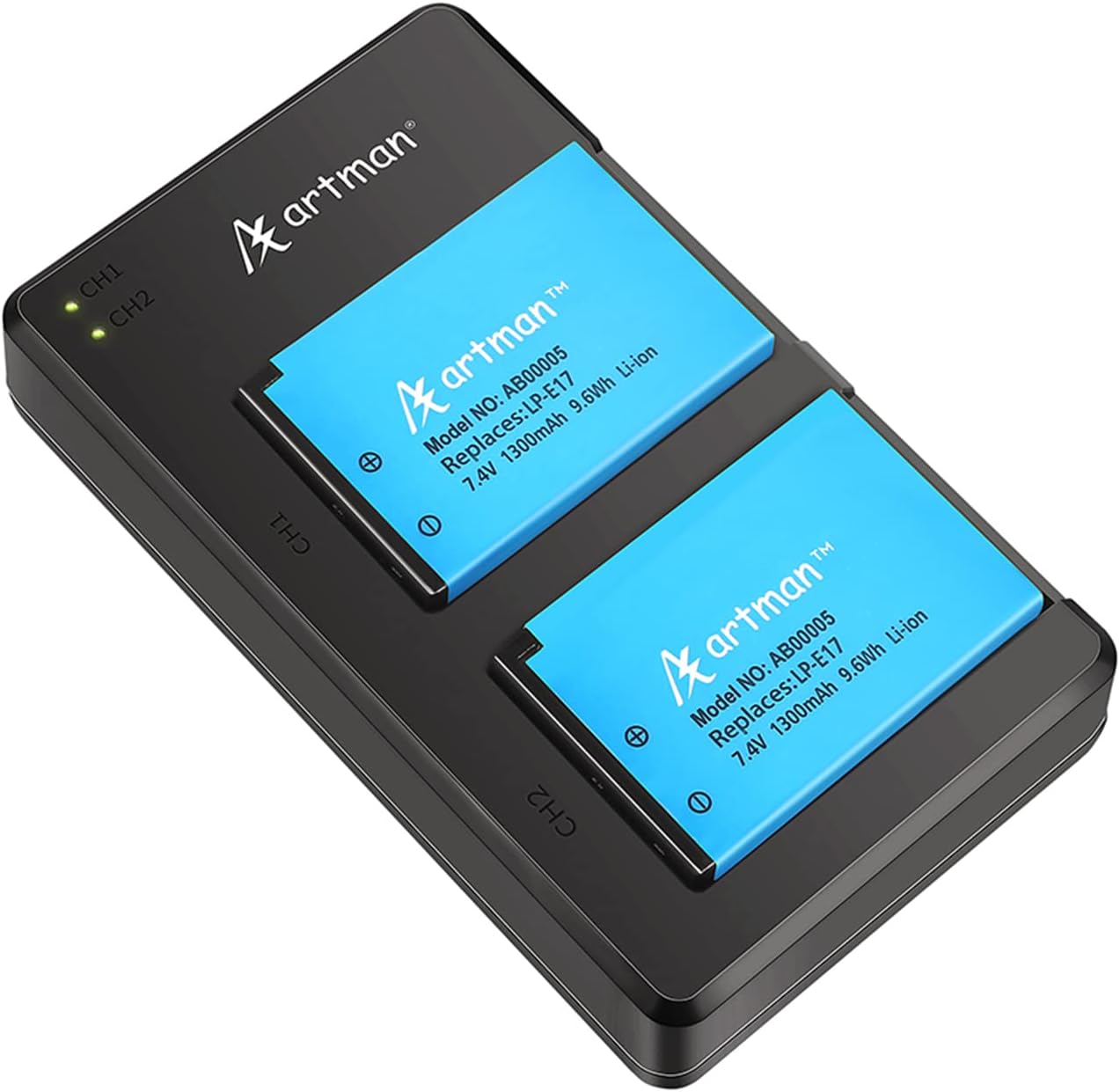 Artman 2-Pack LP-E17 Batteries and Rapid Dual USB Charger for Canon EOS R50 RP R10 R8,Rebel T8i, T7i, T6i, T6s, SL2, SL3, EOS M3, M5, M6, EOS 200D, 77D, 750D, 760D, 800D, 8000D, Digital SLR Camera