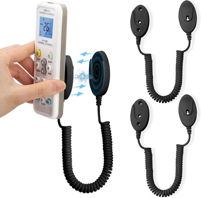 2-Pack Magnetic Remote Control Holders with Spring Ropes - Safely Secure Remotes & Small Items, Wall-Mount with Adhesive, Anti-Loss, Rapid Adsorption, Extendable Spring (Black 70 inch, 2 Pack)