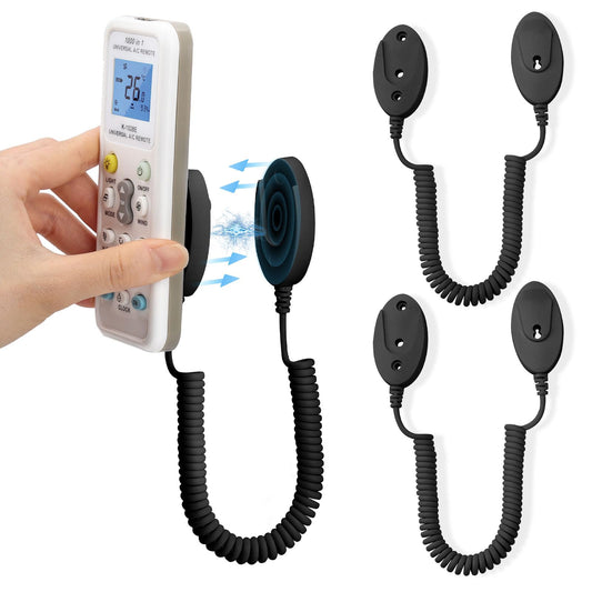 2-Pack Magnetic Remote Control Holders with Spring Ropes - Safely Secure Remotes & Small Items, Wall-Mount with Adhesive, Anti-Loss, Rapid Adsorption, Extendable Spring (Black 70 inch, 2 Pack)