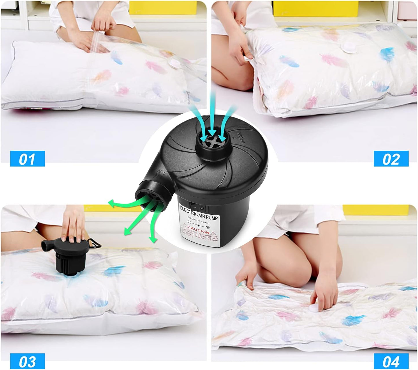 AGPTEK Electric Air Pump, Portable Quick-Fill Air Pump with 3 Nozzles, 4.5kPa, 110V AC/12V DC, Inflator/Deflator Pumps for Outdoor Camping, Inflatable Air Mattress Beds, Boats, Swimming Ring