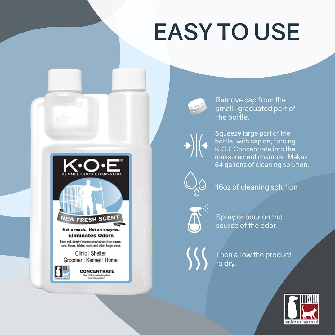 Thornell Odor Eliminator Concentrate – K.O.E. Odor Eliminator for Strong Odor for Cages, Runs & More – Pet Odor Eliminator for Home & Kennel w/Safe, Non-Enzymatic Formula (Fresh Scent, 16 oz)