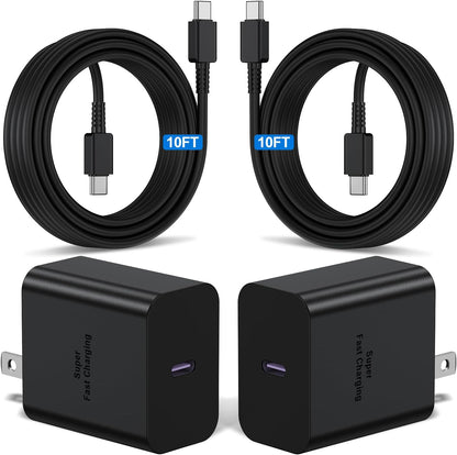 2Pack 45W Super Fast Charger Type C 10ft, USB C Wall Charging and Long Android Phone Charger Cable Cord for Samsung Galaxy S24 Ultra/S24 Plus/S24+/S23 Ultra/S23+/S22 Ultra/S22 Plus/S21/Note 20/Note10+