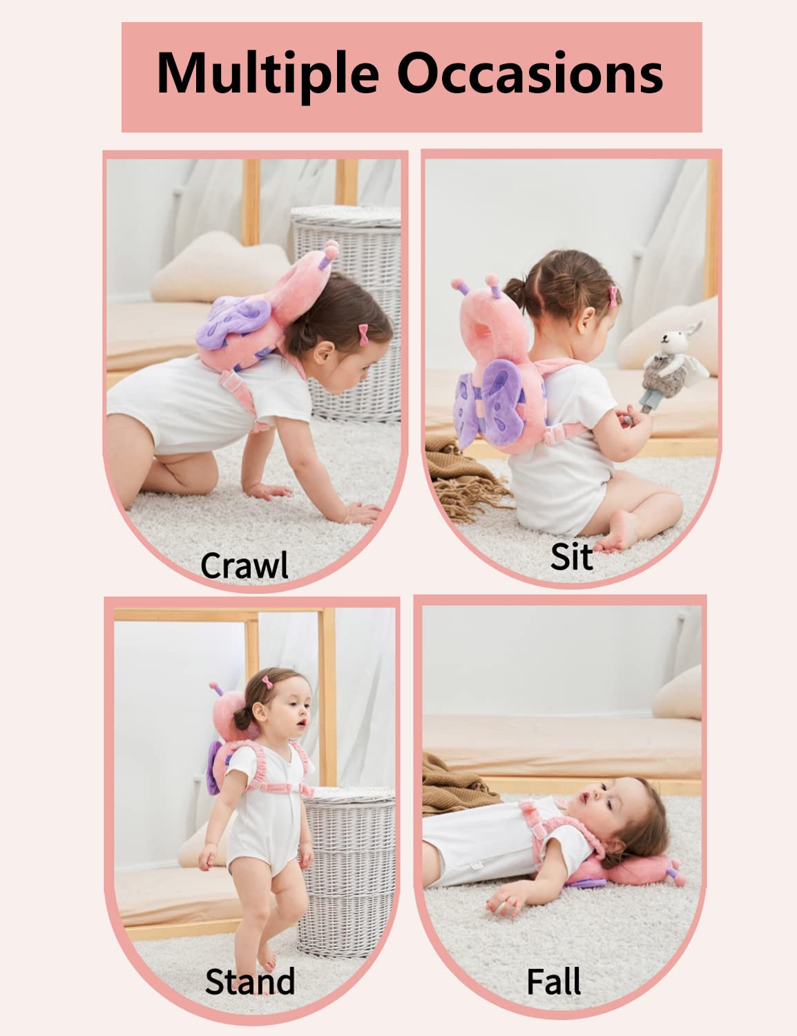 JunNeng Toddler Baby Head Protection Cushion Backpack Wear,Pink Butterfly