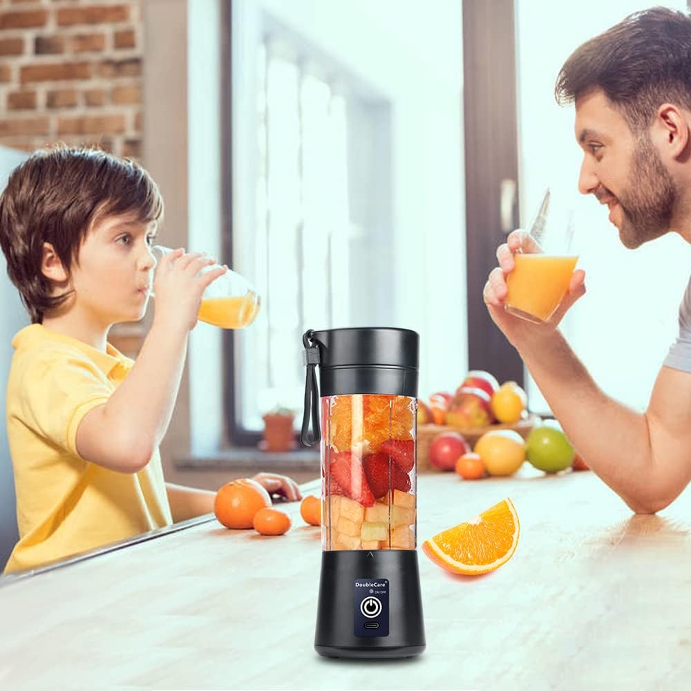 Portable Blender Cup,Electric USB Mini Juicer Blender For Shakes and Smoothies, Juice,380ml, Six Blades Great for Mixing,Black