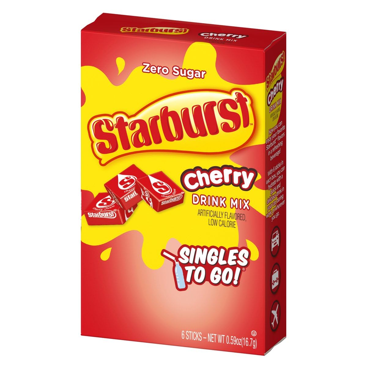 SINGLES TO GO! Starburst Variety pack 5 box, 5 flavor (Raspberry, Cherry, Fruit Punch, Strawberry and Lemon)