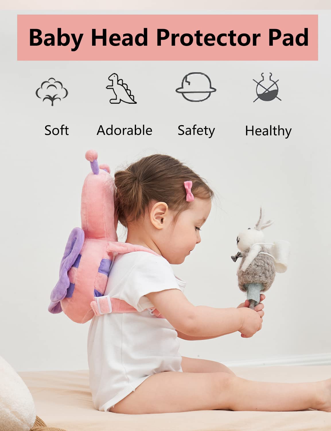 JunNeng Toddler Baby Head Protection Cushion Backpack Wear,Pink Butterfly