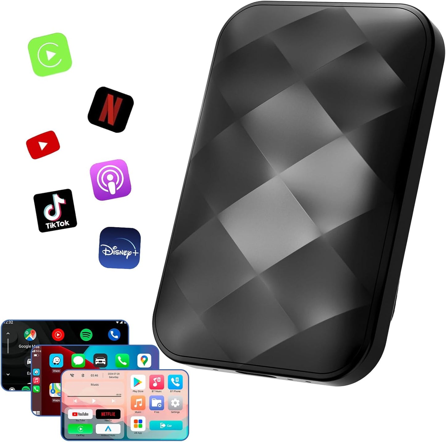 KE'VERSO Wireless CarPlay Adapter & Android Auto Wireless Adapter for iPhone,Magic carplay Ai Box Streaming Device for Cars with OEM Wired CarPlay, Magic Link CarPlay Support Netflix, YouTube, Hulu+