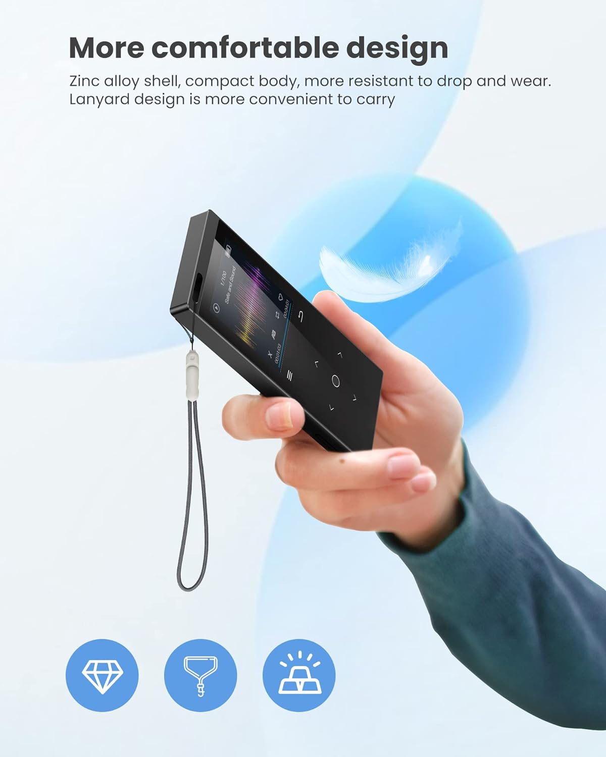 128GB MP3 Player with Bluetooth: Portable Music Player for Kids HiFi Sound Shuffle Single Loop FM Radio Built-in HD Speaker Voice Recorder Mini Design Ideal for Sport (Earphones Included)