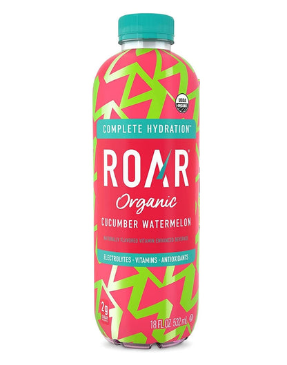 Roar Organic Electrolyte Infusions - 4-Flavor Variety Pack - with Antioxidants, B Vitamins, Low-Sugar, Coconut Water Infused Beverage 18 Fl Oz with Oasis Snacks Sticker (4 Flavor Variety, Pack of 8)