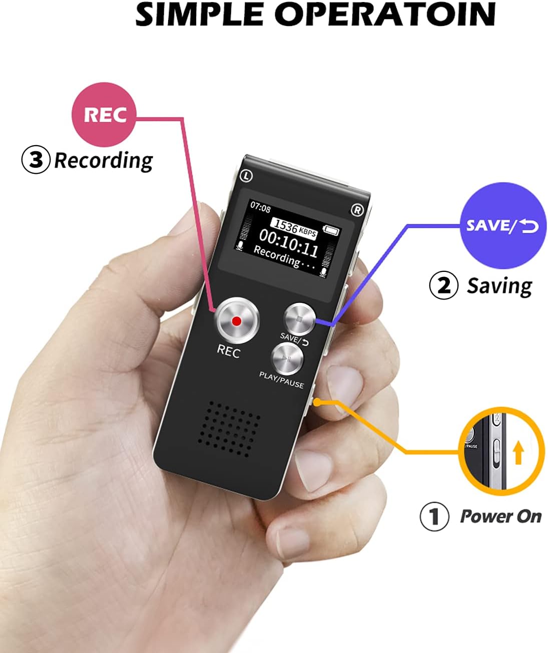 Digital Voice Recorder 16GB Voice Recorder with Playback for Lectures - USB Rechargeable Dictaphone Upgraded Small Tape Recorder Device