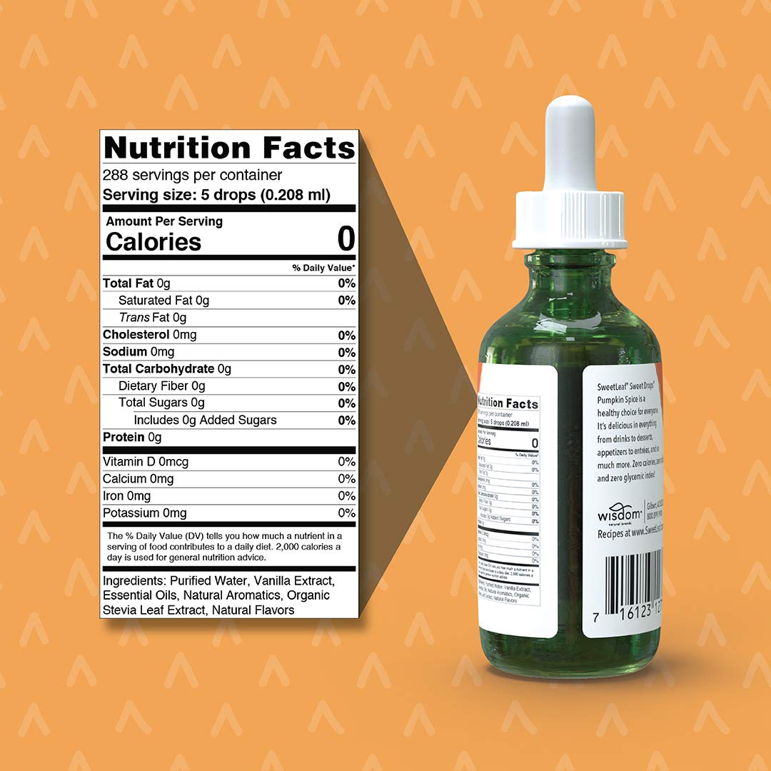 SweetLeaf Sweet Drops - Flavored Stevia Liquid Sweetener, Organic Stevia Extract, Zero Calories, Gluten Free, Keto Friendly, Non GMO, Natural Flavor - Pumpkin Spice, 2 Fl Oz (Pack of 1)