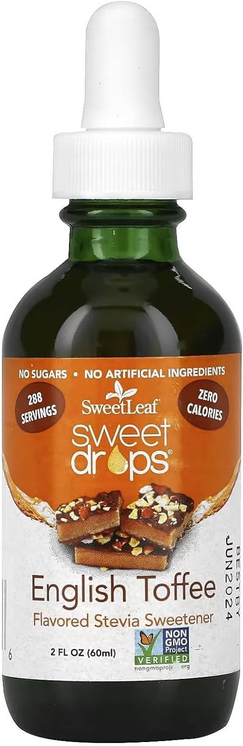SweetLeaf Sweet Drops - Flavored Stevia Liquid Sweetener, Organic Stevia Extract, Zero Calories, Gluten Free, Keto Friendly, Non GMO, Natural Flavor - English Toffee, 2 Fl Oz (Pack of 1)